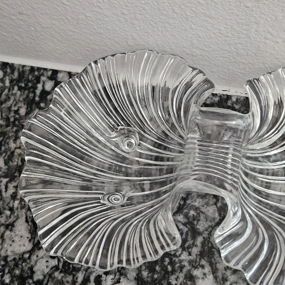 shell shape clear glass‎ Seascape Florida pattern two-part footed serving dish